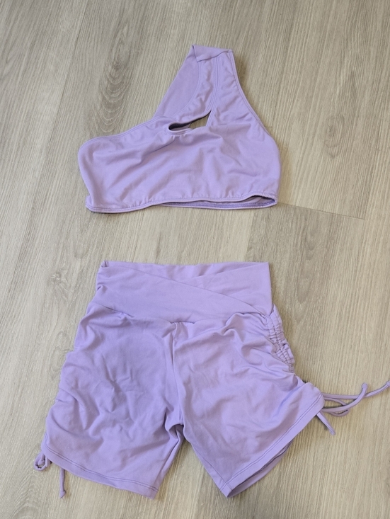 Tops - Lilac One-Shoulder Sports Bra & High-Waist Drawstring Shorts Set